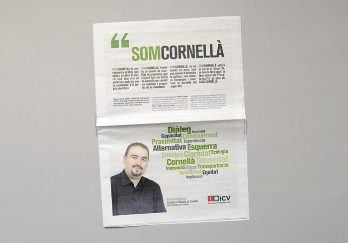 ICV, Iniciativa, Política, campanya, Comunicació, Arnau Funes, Cornellà, Verds, Eleccions Municipals, Municipals, Disseny Gràfic