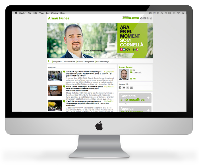 ICV, Iniciativa, Política, campanya, Comunicació, Arnau Funes, Cornellà, Verds, Eleccions Municipals, Municipals, Disseny Gràfic, Web